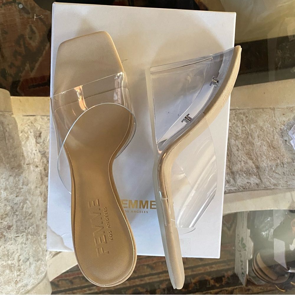 Femme Los Angeles RiRi wedge glassy nude platforms slides shoes sandals revolve - Picture 11 of 13
